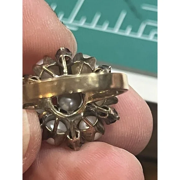 Vintage 10K Gold Seed Pearl Garnet Cluster Ring Victorian Style - Picture 6 of 10